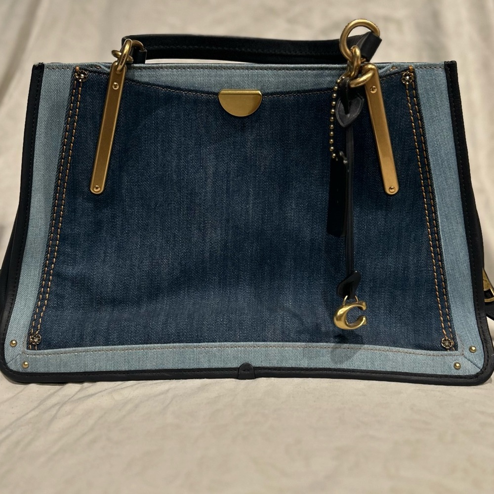 Coach Two-Tone Denim Shoulder Bag with Gold Hardware - Picture 3 of 8